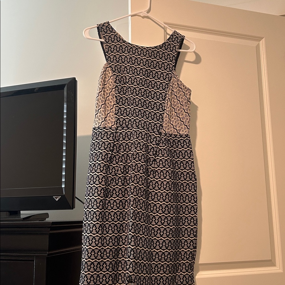 LOFT Black and Cream Patterned Dress